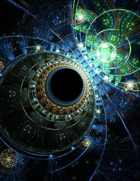 abstract green, gold, and blue circular design